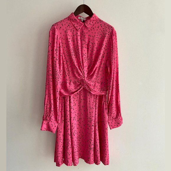 🦩3x HP!🦩 NWT Ganni Barra Pink Crepe Shirt Dress - Picture 5 of 11